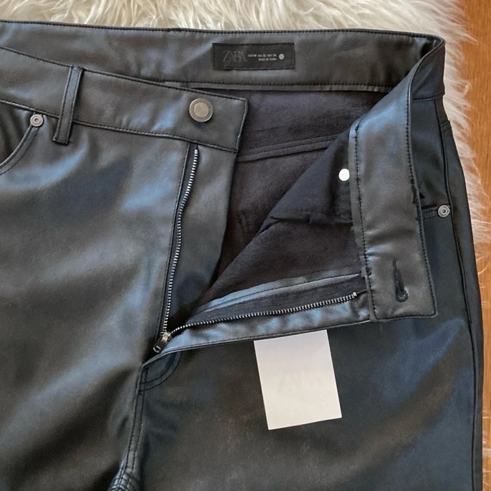 Zara High-Waist Faux Leather Washed Effect Bootcut Cropped Pants ZW Collection